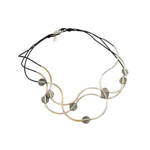 Lizzy James Lizzy Disc Natural Black Gold Silver Bracelet Converts To Necklace